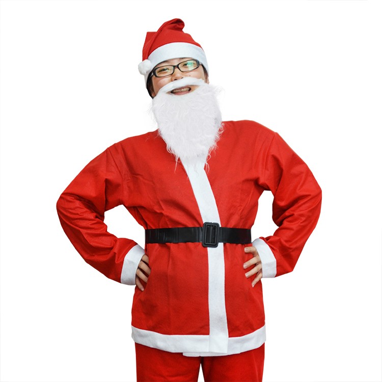 5 Piece Cheap Santa Suit Set Christmas Santa Claus Costume With Beard Adult Size