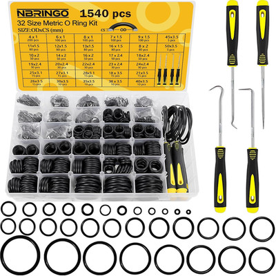 1540 PCS O Ring Assortment Kit with 4 Pick & Hook Tools - 32 Sizes Metric Nitril