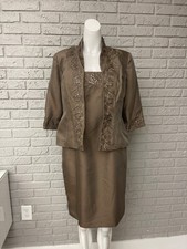 Alex Evening Women Embroidered Beaded Mother of the Bride Dress Jacket Size 8P