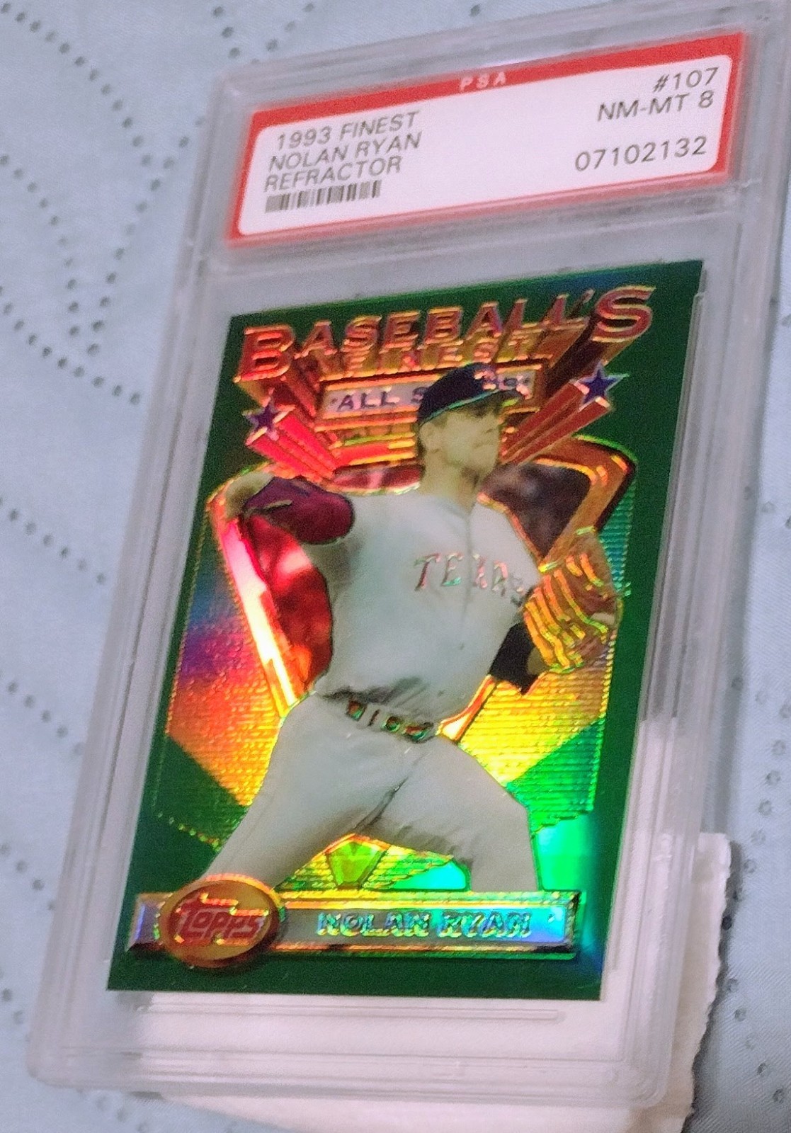 1993 NOLAN RYAN FINEST ALL STAR. #107 REFRACTOR.  PSA NM-MT 8. HOF