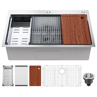 VEVOR - 30'' - 1 Step Drop In Kitchen Sink Top Mount Single Bowl Stainless Steel