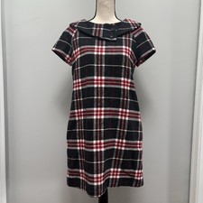 Beebop & Wally NYC 100% Wool Plaid Dress Medium Red Black White Retro Shift Maxi