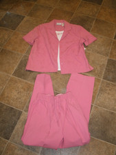 New Vntg Women's 2pc Stretch Pants 8 Button-up Top 8P Alfred Dunner Pink 111