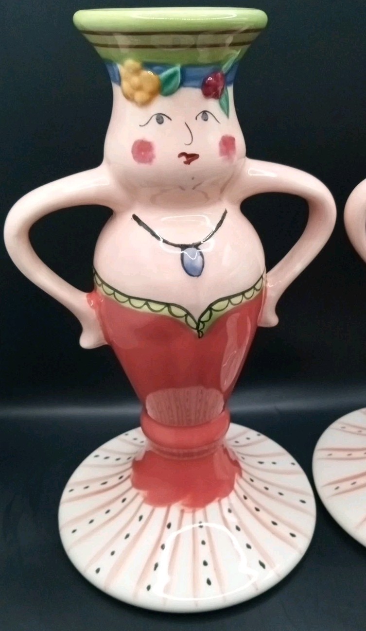 2 Pfaltzgraff Secrets of Pistoulet Lady Candle Stick Holders 9” Thanksgiving Dec