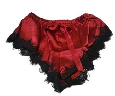 Vtg MD Satin Tap Pants Panty Shorts Women s RED BLACK Lace SILKY SHINY P53
