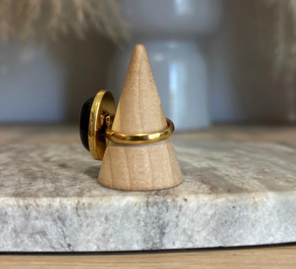 Bague obsidienne dorée réglable en pierre naturelle protectrice