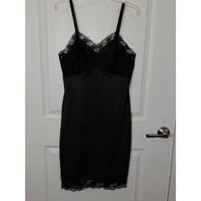 Black Lace Trim Slip Women's Adjustable Straps Sheer Accents