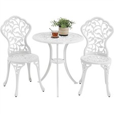 3 Piece Patio Furniture Antique Bistro Dining Set All Weather Metal Frame Set