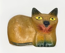 Pier 1 Vintage Hand Painted Carved Wood Cat Folk Art Shelf Decor