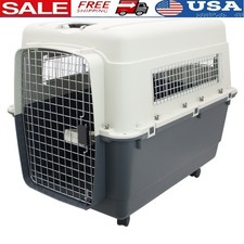 XXX-Large Airline Approved Plastic Dog Kennel W/ Wheels  Dishes Safe Travel New