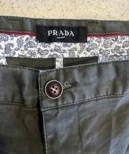Prada Milano Men’s Green Chino Pants – Paisley Lined – Designer Luxury Brand