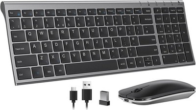 Kabelloses Tastatur & Maus Set - Ultra Slim - Metallfuß - UK QWERTY Layout