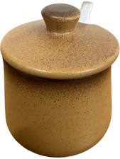 Retro Stoneware Sugar Bowl with Lid and Spoon Set Brown - Honiton Pottery