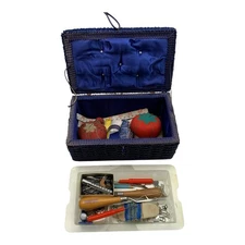 Sewing Box Full Of Notions Crafter Lot Vintage Buttons Embroider Thread Needles