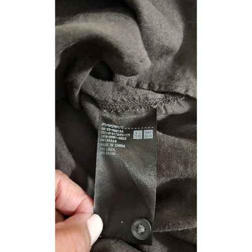 Uniqlo Damen Gr. XS Kragen Button Down Oberteil Leinenmischung Hemd Grau 3/4 Arm - Bild 5 von 10