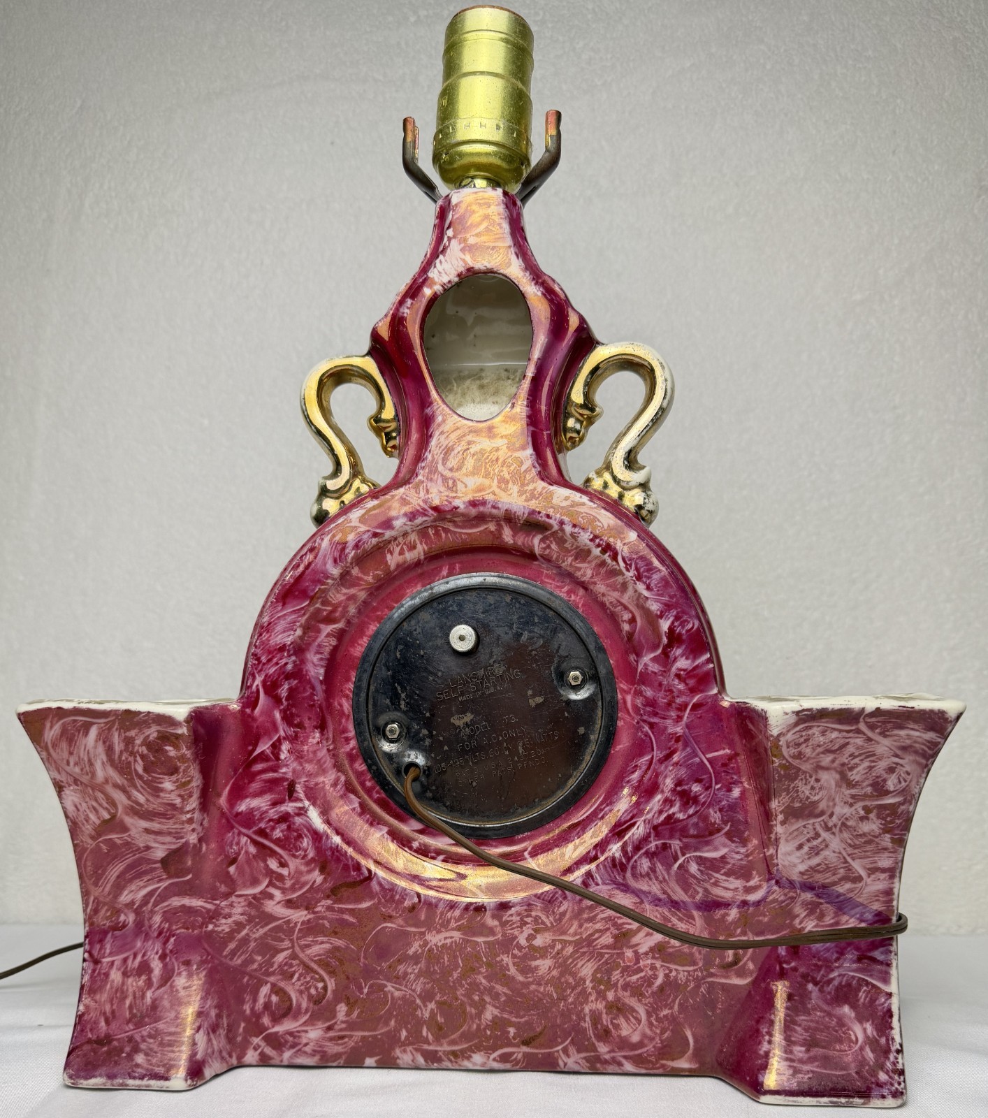 Vintage Lanshire Ceramic Clock Lamp Planter Model T3 Maroon Gold Mid-Century image 6