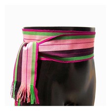 Vtg NOS Multicolor Touch of Pink Stripe Belt, Woven Wrap-Around Fabric Sash SA71