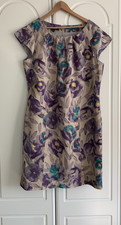 Laura Ashley Grey Floral Linen Blend Cap Sleeve Lined Shift Dress Size UK 20