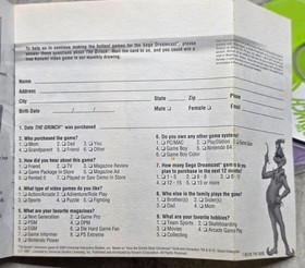 Sega Dreamcast " The Grinch " Game - US region - 2000 Reg Card