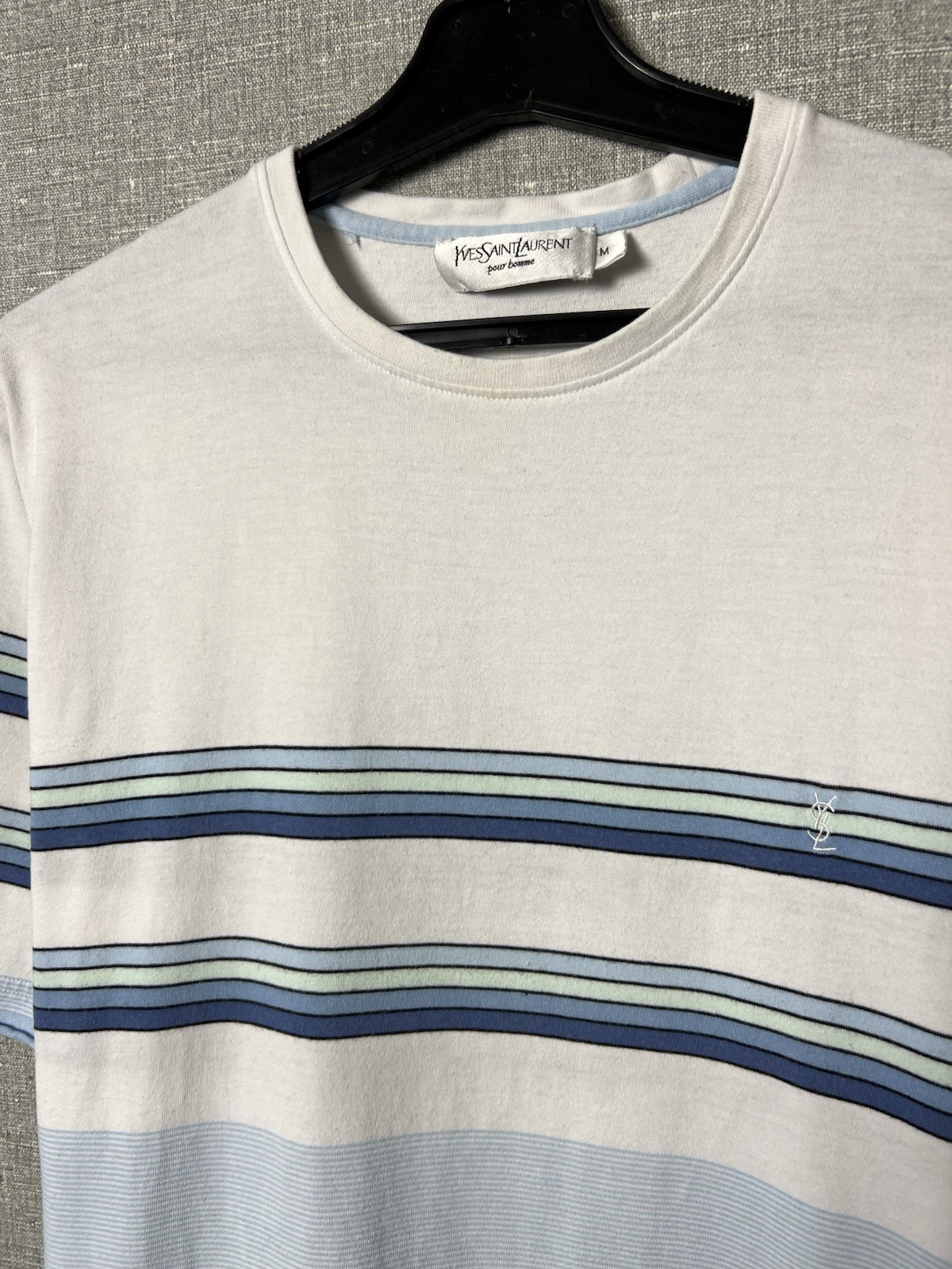 T shirt uomo Yves Saint Laurent a righe ricamata piccolo logo taglia M