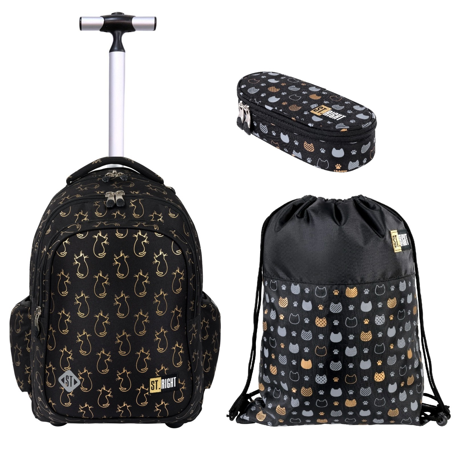 ST.Right Golden Cats Zaino Trolley Grande Scuola Elementare Media Astuccio Sacca