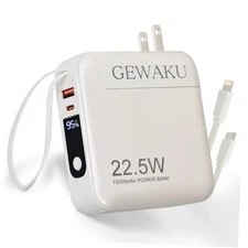 Portable iPhone Charger 15000mAh, 22.5W Fast Charging Power Bank Built-in White