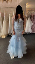 prom Blue S/M Sleeveless Bridesmaid Dress Beaded Bodice Spaghetti Straps