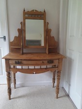 Antique stripped pine dressing table with mirror and drawer
