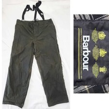 BARBOUR-A124 Men's Plaid LINED OVER TROUSERS Pants Waxed Cotton ENGLAND. Med.