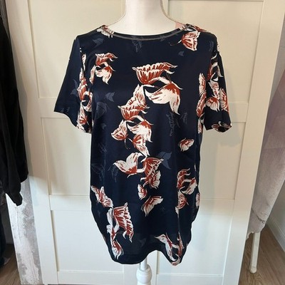 Bonita Bluse Gr L Blau Floral Schmetterling Edel Schick