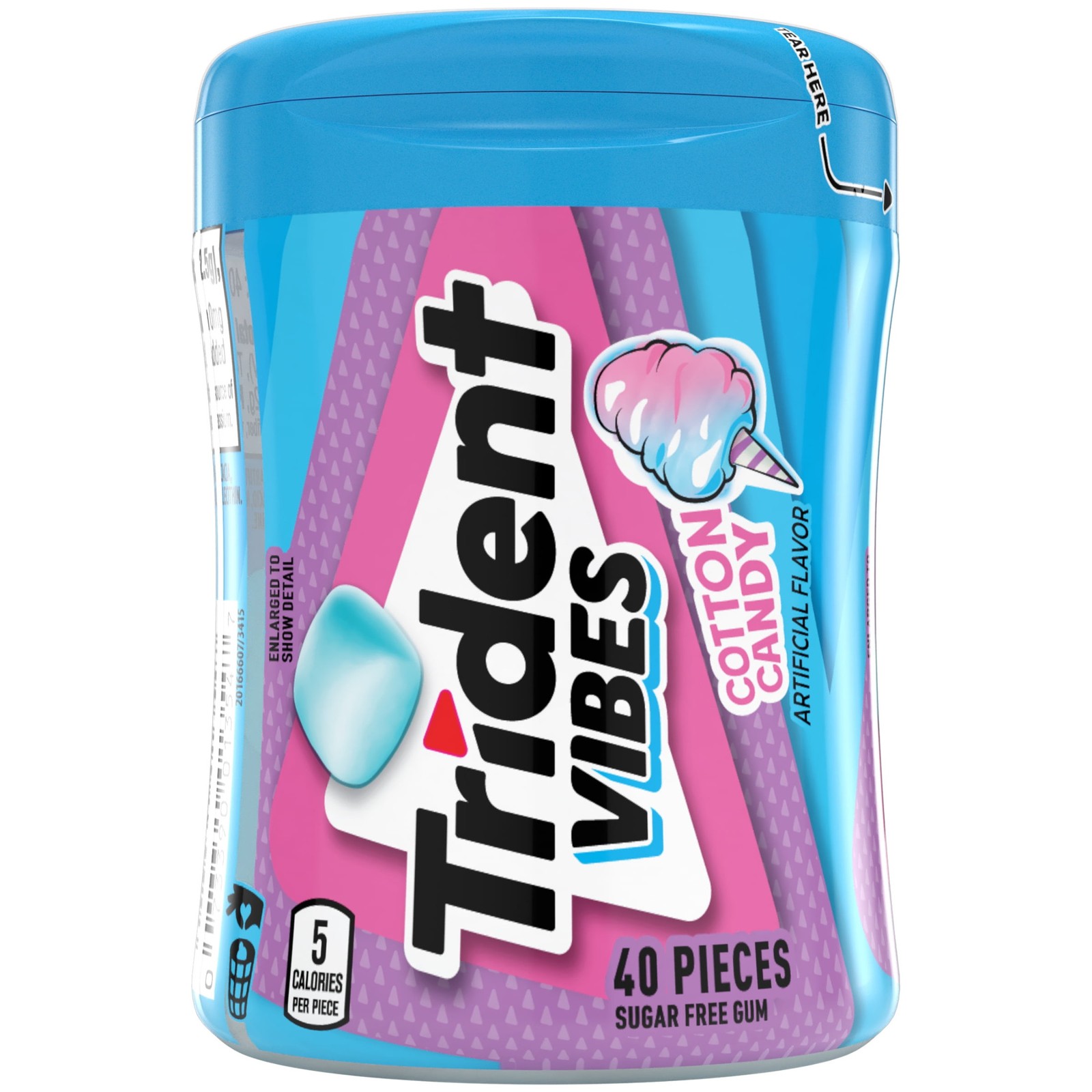 3x Bottles Trident Vibes Cotton Candy Sugar Free Chewing Gum | 40 Pieces Each