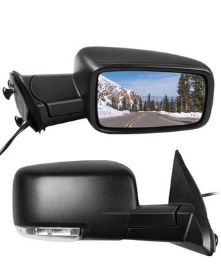 Black Power Mirror Pair Manual Fold Heated Turn Signal Ram 1500 2500 3500 09-15