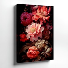 Wall Art Pink Floral Bouquet Canvas Print Dark Background Rose Flower Decor