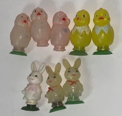 Vintage Easter Cake & Cupcake Toppers W/Rabbits, Ducks, and Chicks Accessories