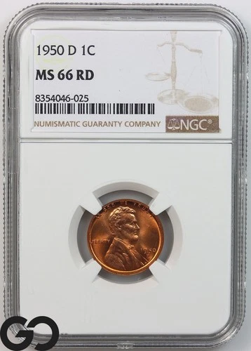 1950-D Lincoln Cent Wheat Penny, Great Red, NGC MS 66 ** Very Nice!