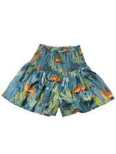 Entro Tropical Cheetah Print Shorts Teal Smocked Waist Lined Size Small