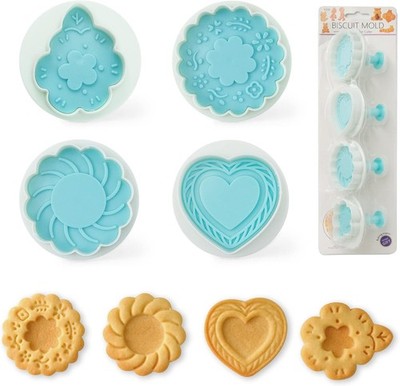 Cookie Stamps Set of 4, Press Mold, Decorating Supplies Flower Heart 