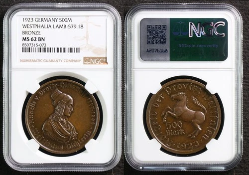 1923 Germany 500M WESTPHALIA LAMB-579.18 BRONZE NGC MS 62 BN
