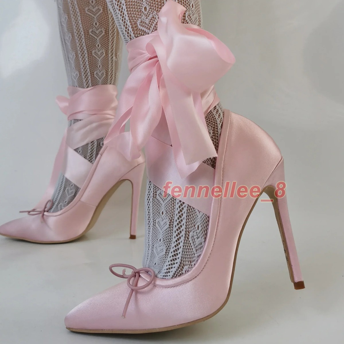 Womens Pink Satin Stiletto Pumps Rabin Lace Up Pointed Toe Sweet Dress  Shoes New