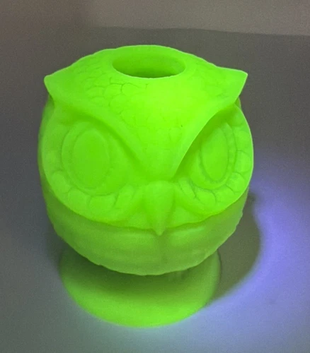 Vintage Fenton Owl Lamp Green Uranium Glass Marked Candle Sticker Holder Fairy