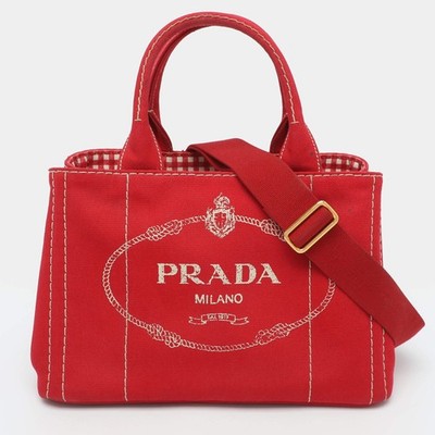 Prada Canapa Small Red Canvas Tote
