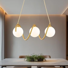 Glass Globe Sputnik Chandelier, 3-Light Modern Spiral Wave Light Fixture Over...