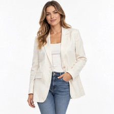 Banana Republic Linen Blend Boyfriend Blazer Jacket Off White Womens Size 4 NWT