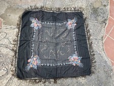 Black silk floral headscarf, vintage square scarf, discreet floral print shawl