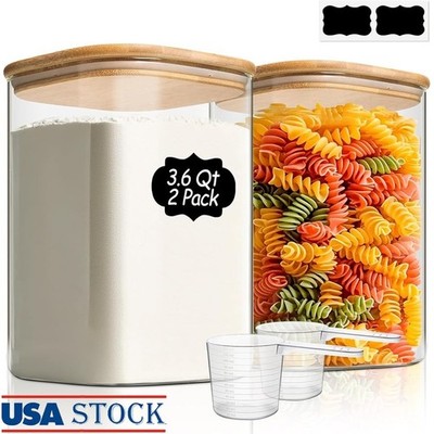 Large Borosilicate Glass Storage Jar Wide Mouth Kitchen Pantry Organizer 2 Pack
