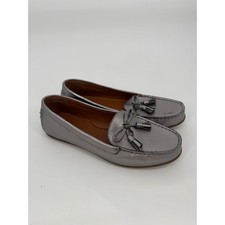 Coach Womens Metallic Silver Leather Tassel Driving Loafers Shoes Bow Logo