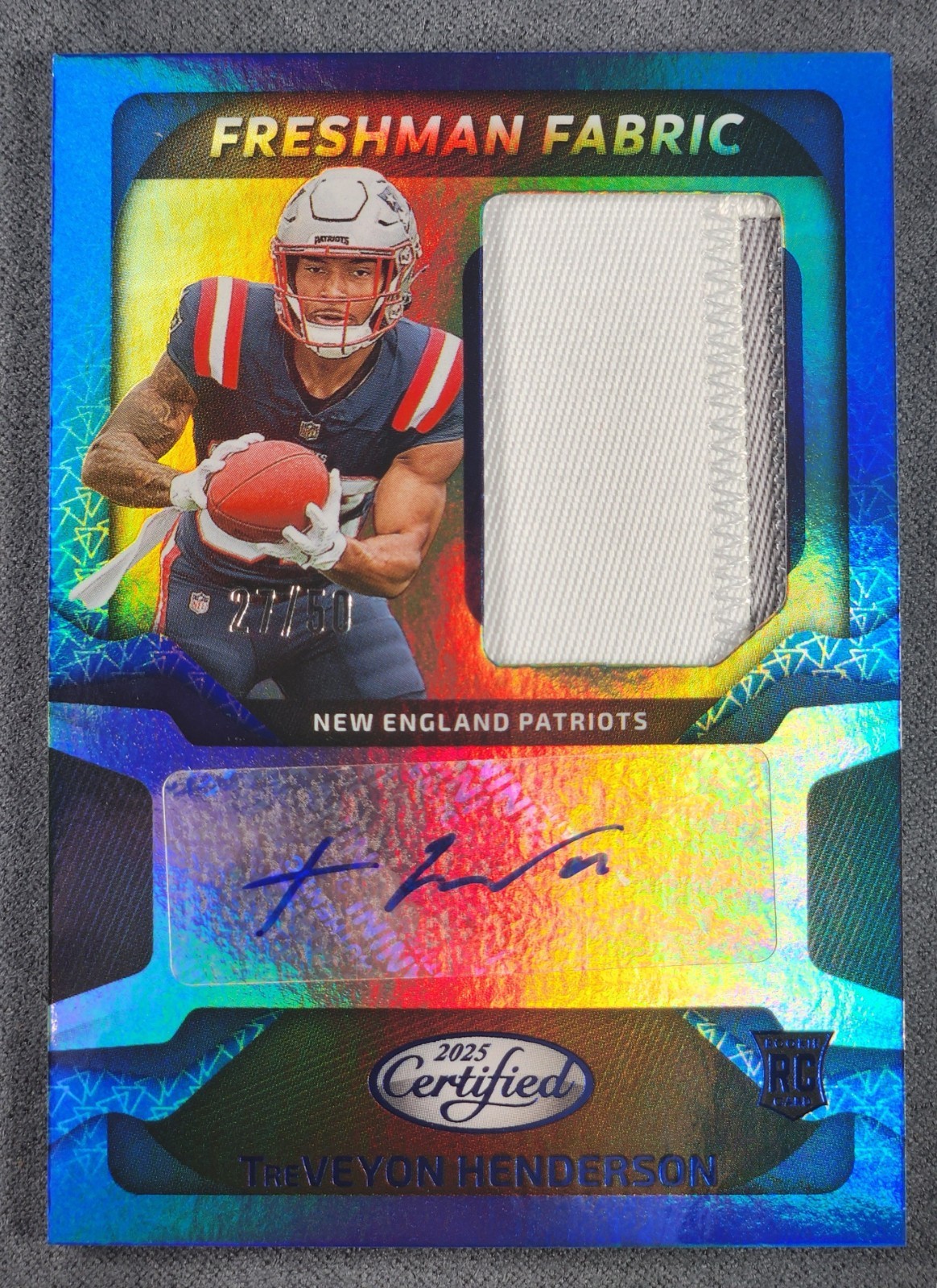 TreVeyon Henderson 2025 Certified Freshman Fabric Mirror Blue Patch Auto /50 RC