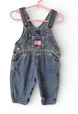 Vintage OshKosh B'Gosh Vestbak Denim Overalls Baby Pink Tag Cotton 90s 24M