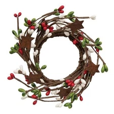 Holiday Combo Christmas Pip Berry Candle Ring Rusty Star Red White and Green 2"