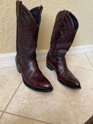 DAN POST Black Cherry Teju Lizard Leather  Western Boots  Size 8.5 EW + Case